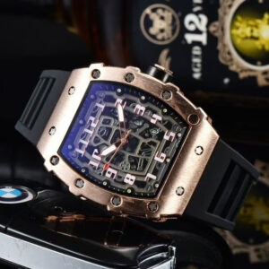Richard Mille white carbon fiber sports watch—skeletonized dial and blue rubber strap