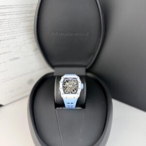 Richard Mille white carbon fiber sports watch—skeletonized dial and blue rubber strap